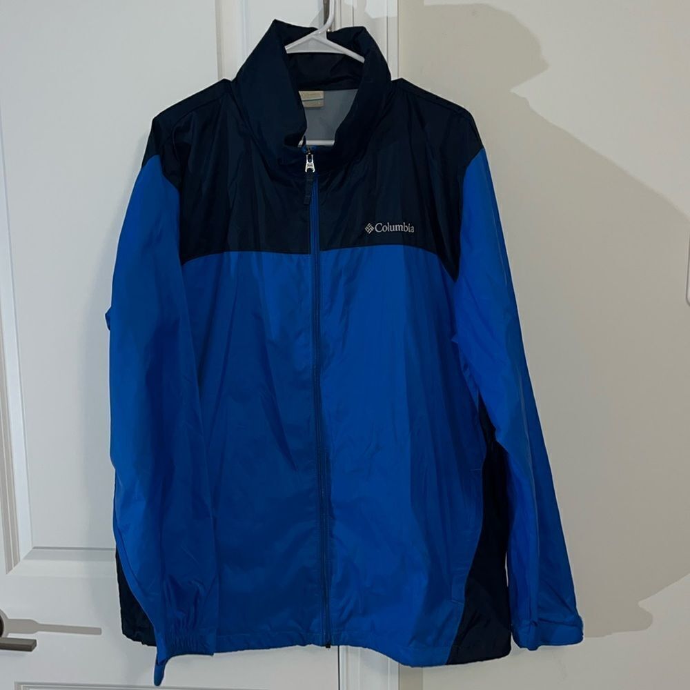 Columbia Full Zip Black Blue Storm Dry Hooded Nylon shell mens Jacket L